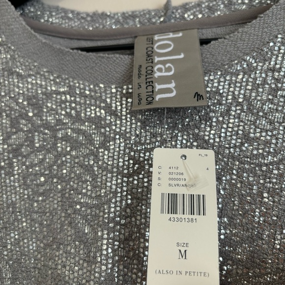 NWT Anthropologie Dan Left Coast Silver Metallic Shine Crewneck Sweatshirt Top M - Picture 5 of 8